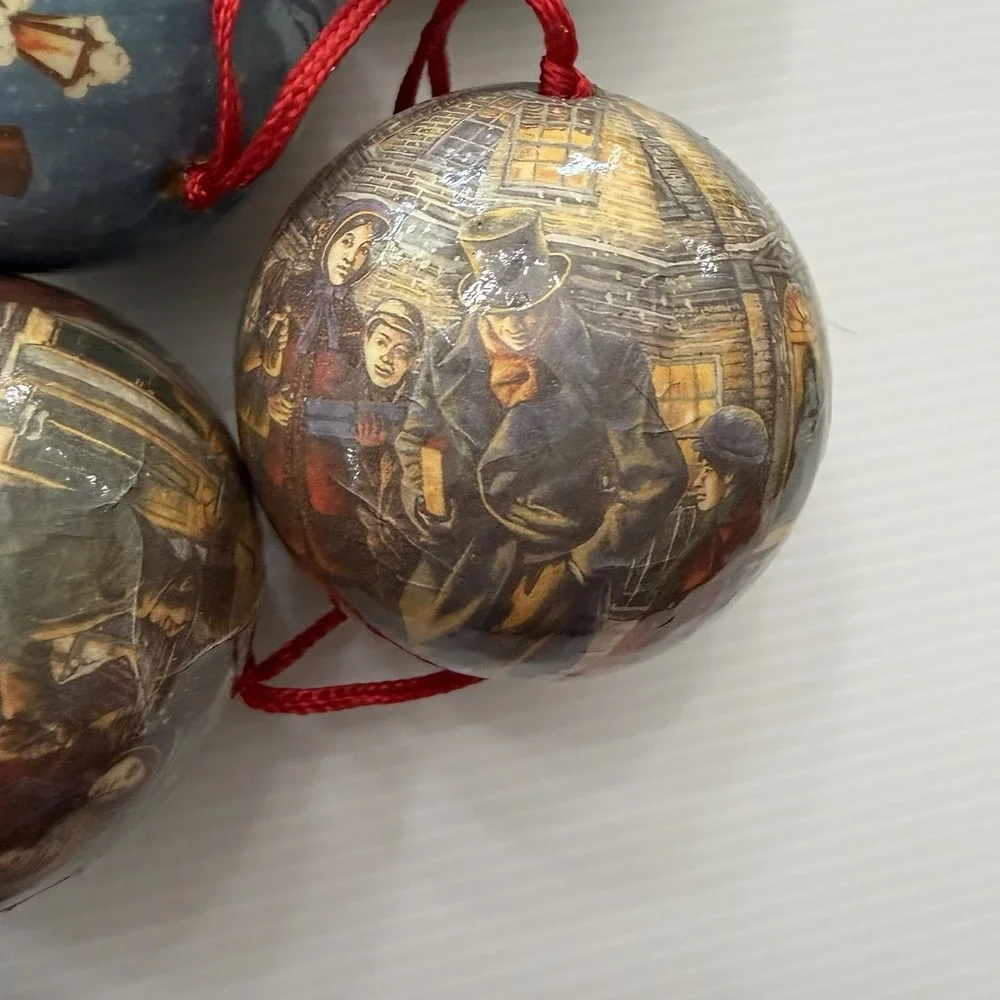 Lot If 12 Vintage Decoupage Christmas Ball Ornaments Victorian Carolers Folk Art